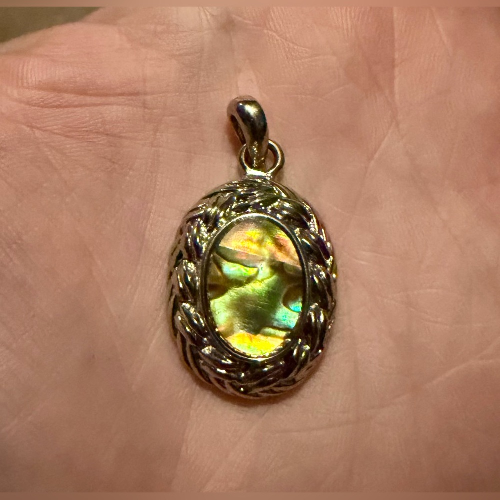 Vintage Mother of Pearl with Silver Braided Rope Pendant